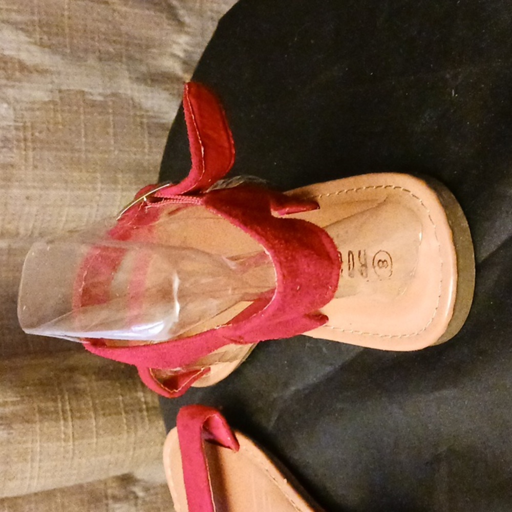 Red vegan suede sandals sz 8 - Picture 4 of 5
